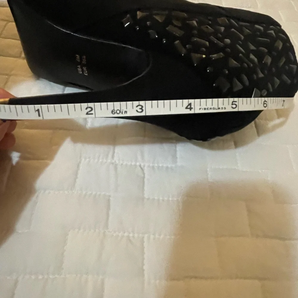 Nina Black Suede Ankle Booties with Embellished Heel